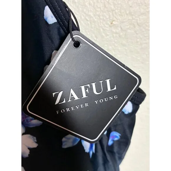 NWT Zaful Tankini Top Swimsuit Padded Floral Boho Summer Beach Blue Size 2XL - Picture 3 of 4